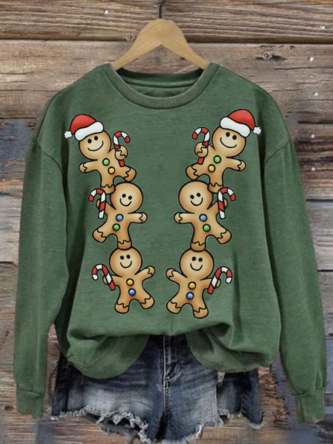 Women's Christmas Gingerbread Man Print Sweatshirt