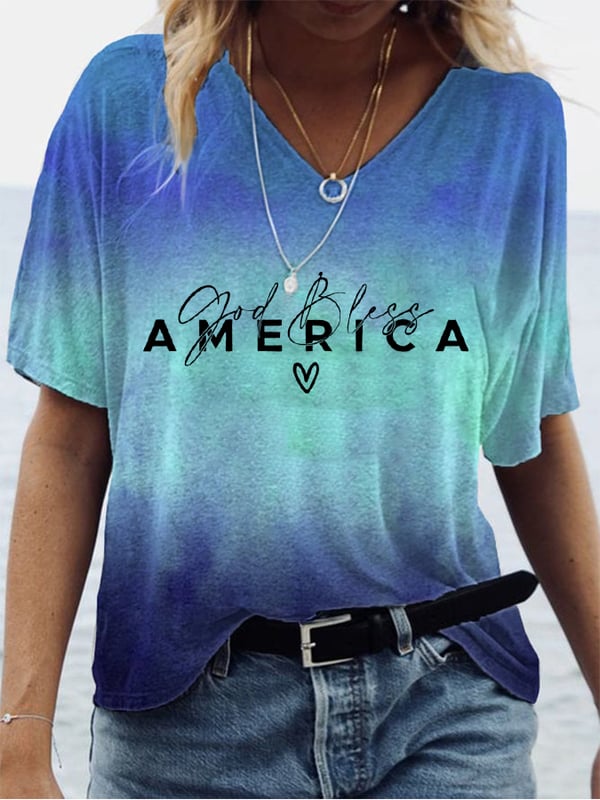 Women'S God Bless America Print Casual T-Shirt