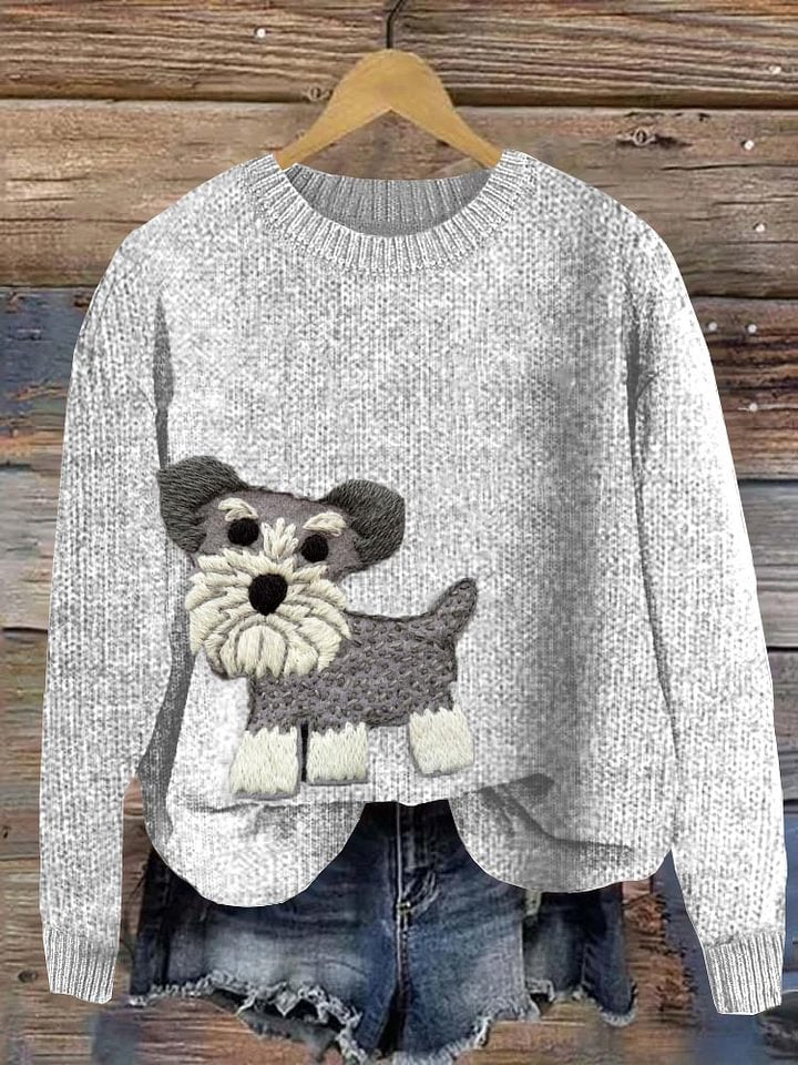 Lustiger Mini Schnauzer Filz Applikation Kuscheliger Pullover