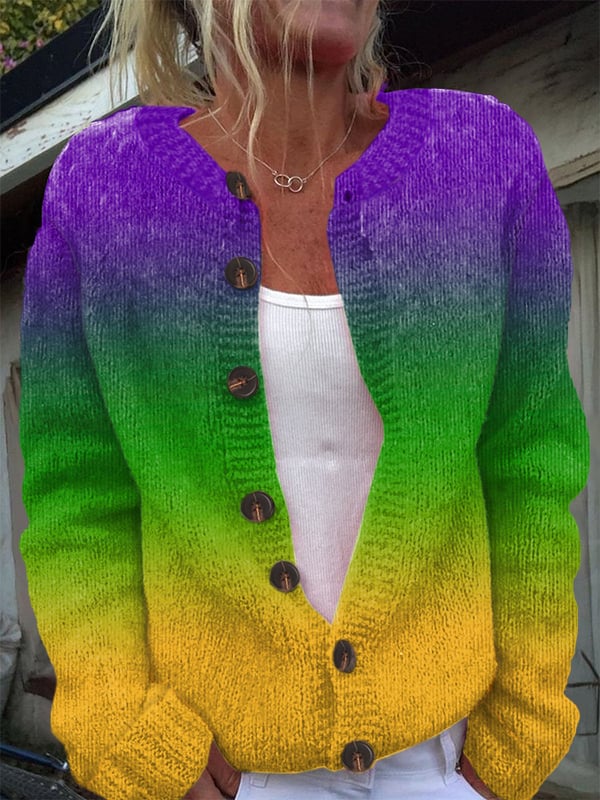 Retro Mardi Gras Purple Green And Gold Gradient Print Sweater