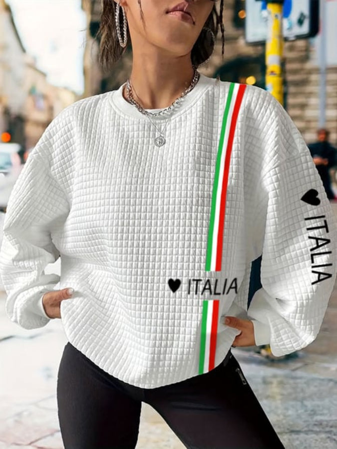 Women's Italian Print Waffle Sweatshirt