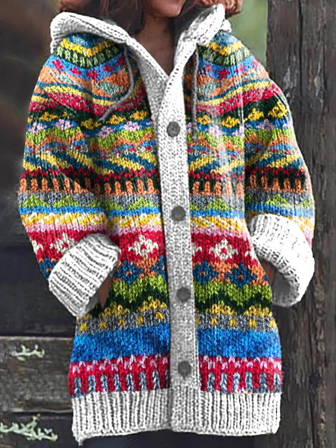 Women's Print Multicolour Hooded Sweater Cardigan