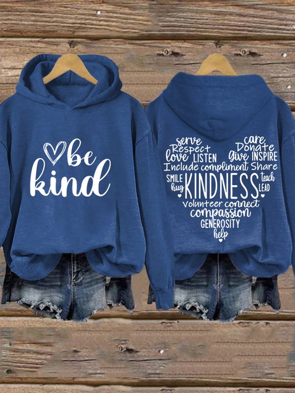 Women's Be Kind Print Casual Long Sleeve Hoodie