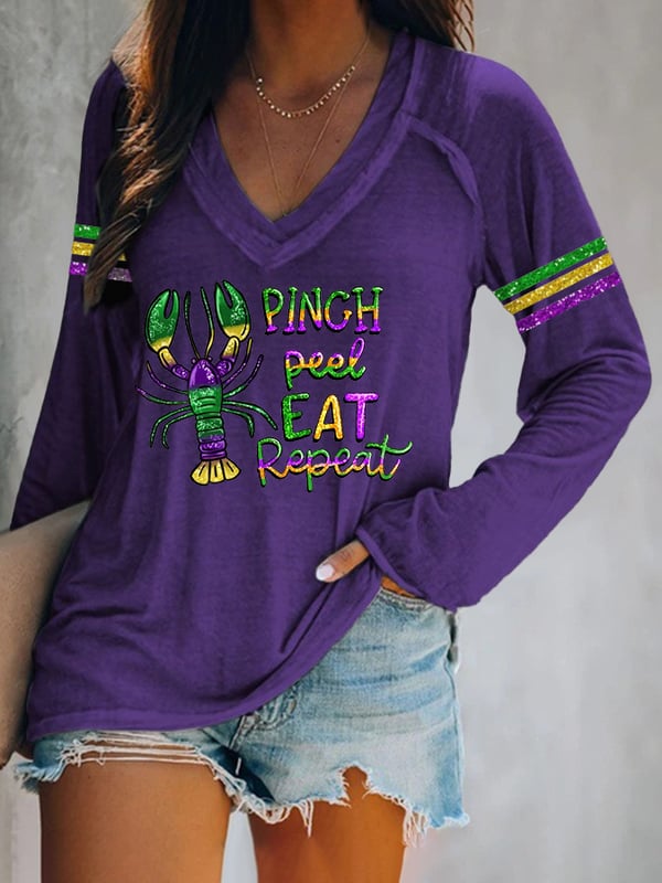 Women's Mardi Gras Print V-Neck T-Shirt