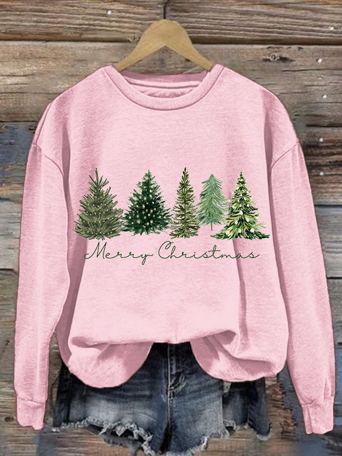 Women's Christmas Tree Printed Crew Neck Sweatshirt