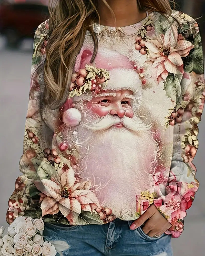 Lässiges Sweatshirt mit Weihnachtsmuster für Damen