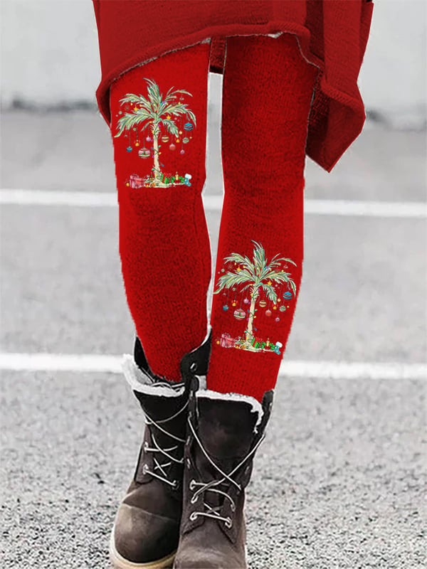 Women's Christmas Palm Tree Print Leggings