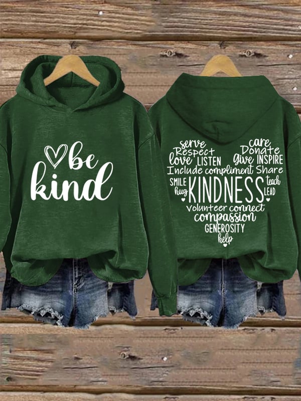 Women's Be Kind Print Casual Long Sleeve Hoodie