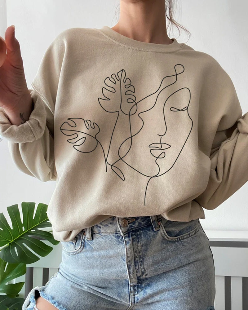 Women's Linear Face Shape Print Sweatshirt