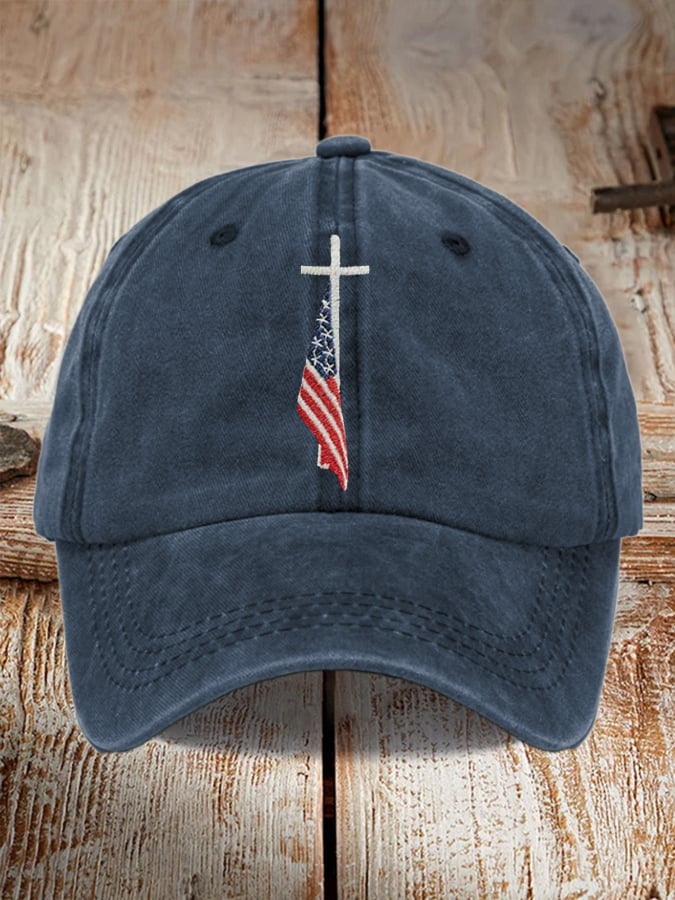 Unisex Flag Cross Embroidery Print Cap