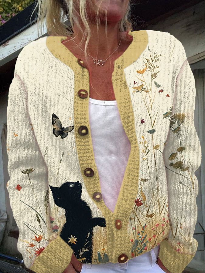 Women's Cute Cat Knit Cardigan