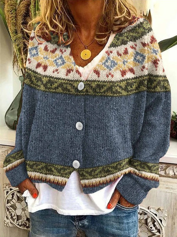 Vintage Button Down Icelandic Pattern Cardigan