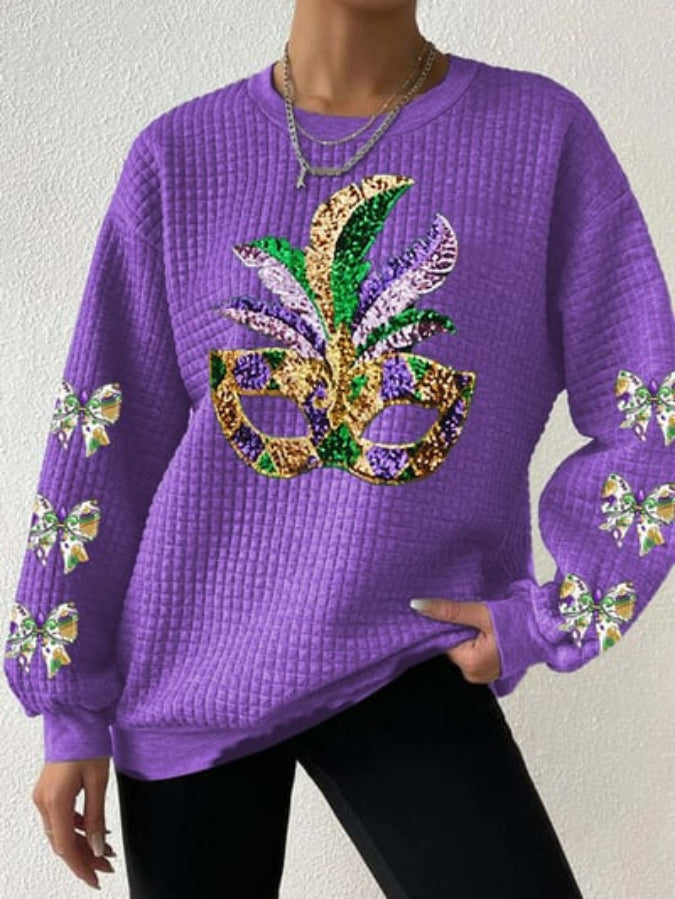 Women's Mardi Gras Print Long Sleeve Sweatshirt