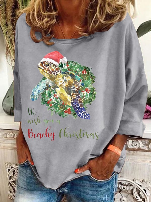 Women's Christmas Turtle Print Casual Sweatshirt