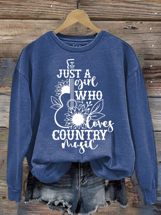 Women's Just A Girl Who Loves Country Music Print Sweatshirt