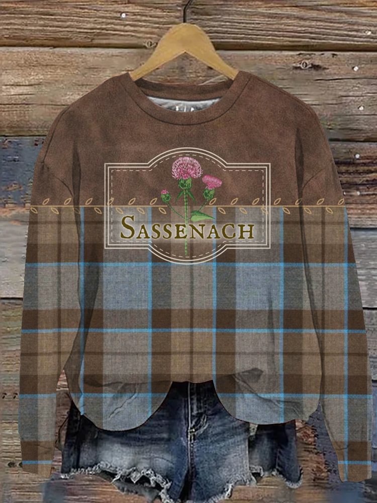 Vintage Plaid & Flower Print Women's Sweatshirt