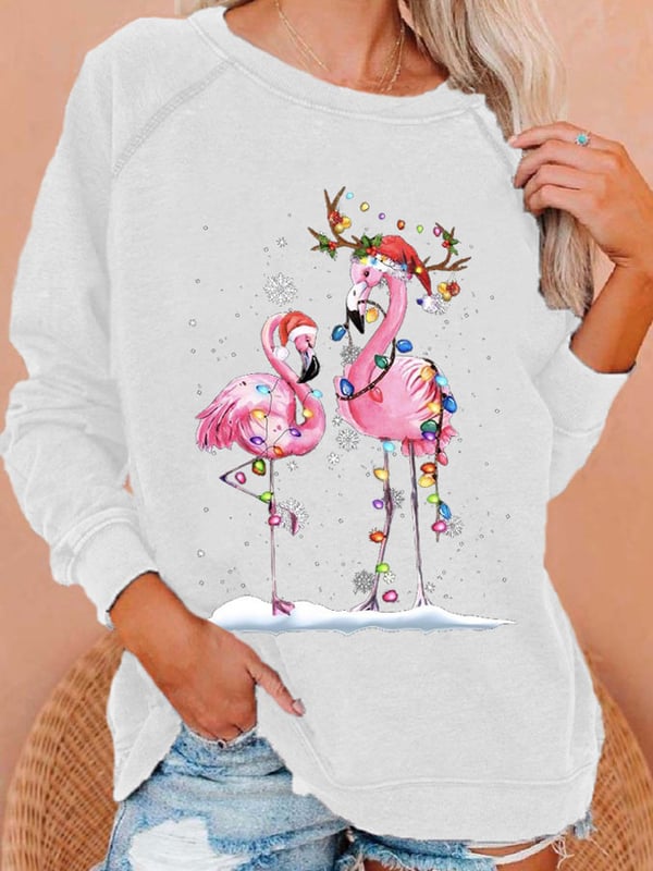 Women'S Christmas Flamingo Print Casual Sweatshirt