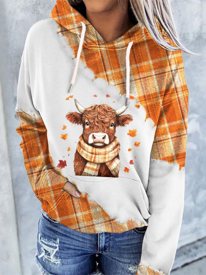 Women'S Highland Cow Print Hooded Sweatshirt