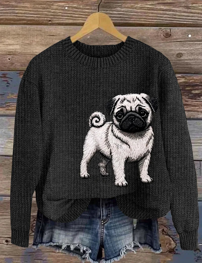 Süße Mops Stickerei Kunst Damen gemütlichen Pullover