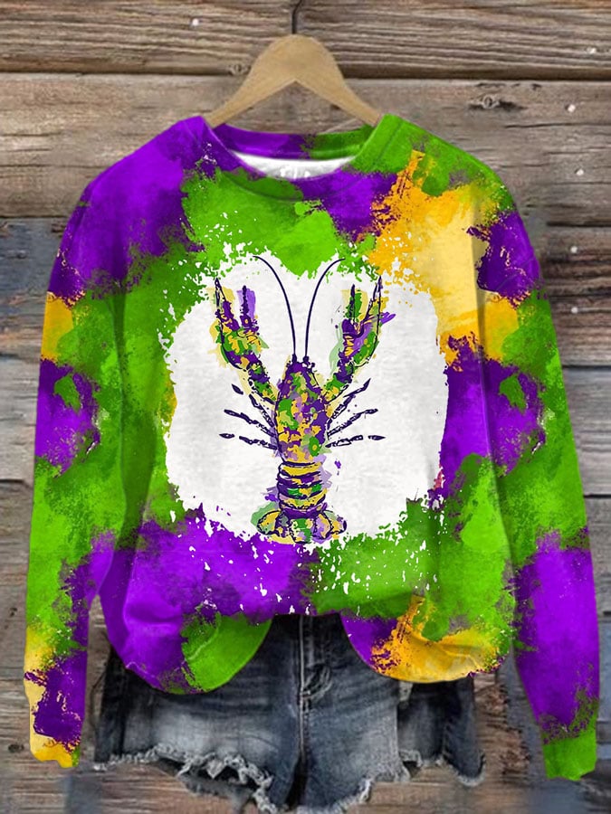 Women's Mardi Gras Crawfish Print Sweatshirt