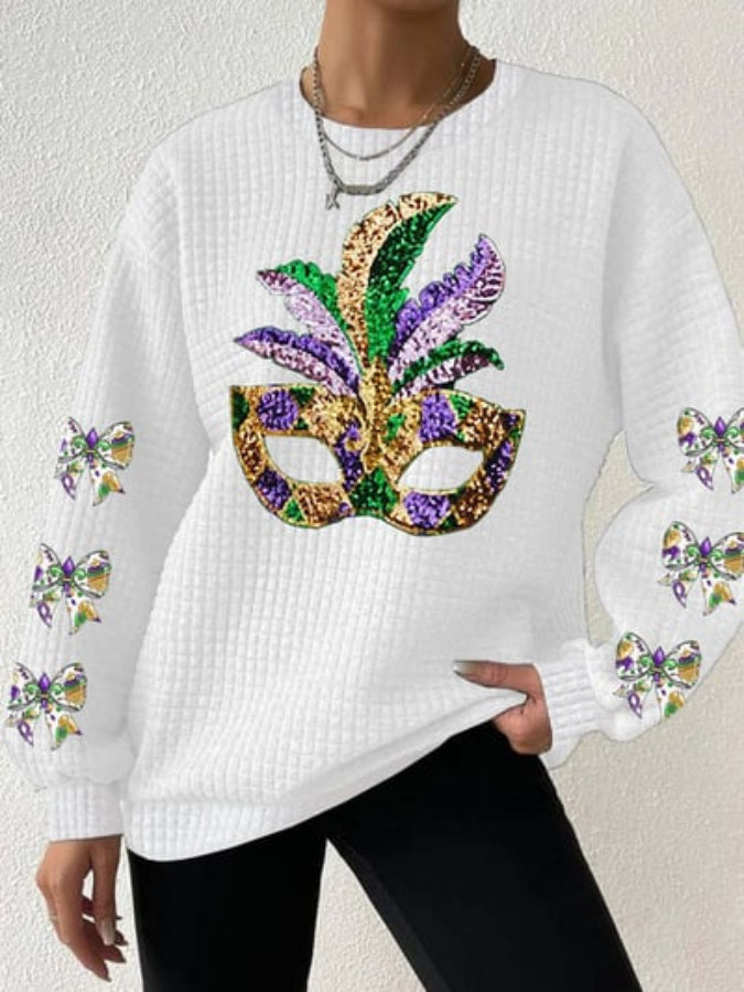 Women's Mardi Gras Print Long Sleeve Sweatshirt