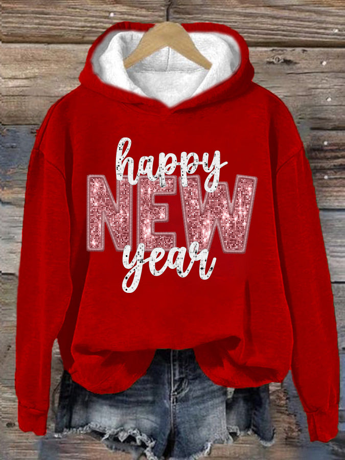 Women's Happy New Year Print Hoodie