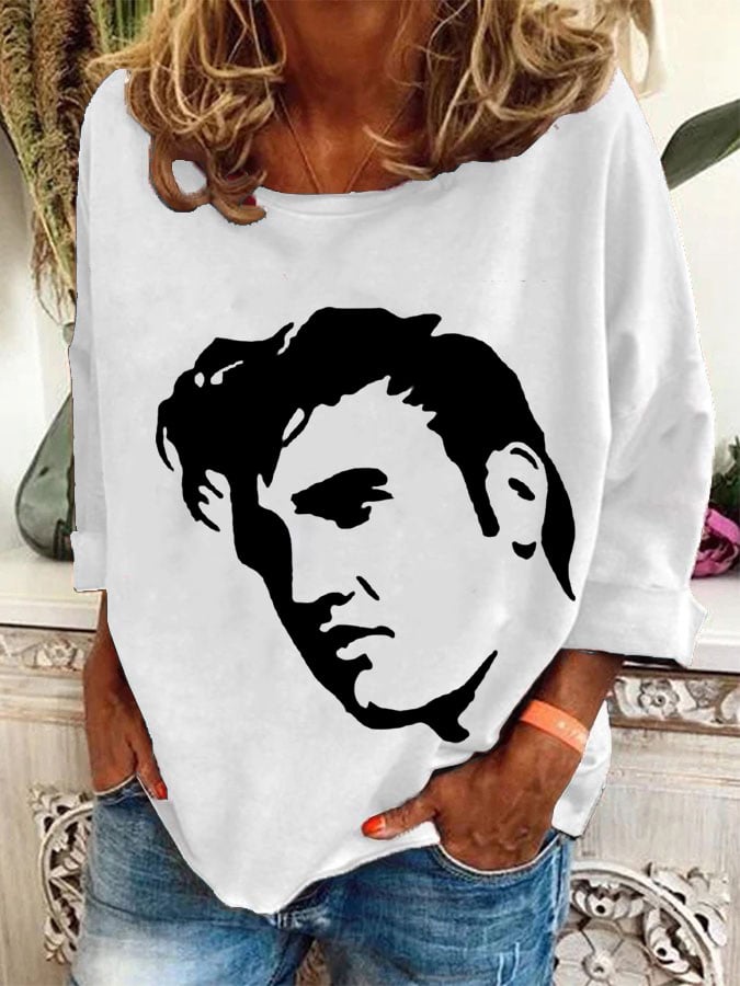 Women's Vintage Rock Singer Print Round Neck Sweatshirt