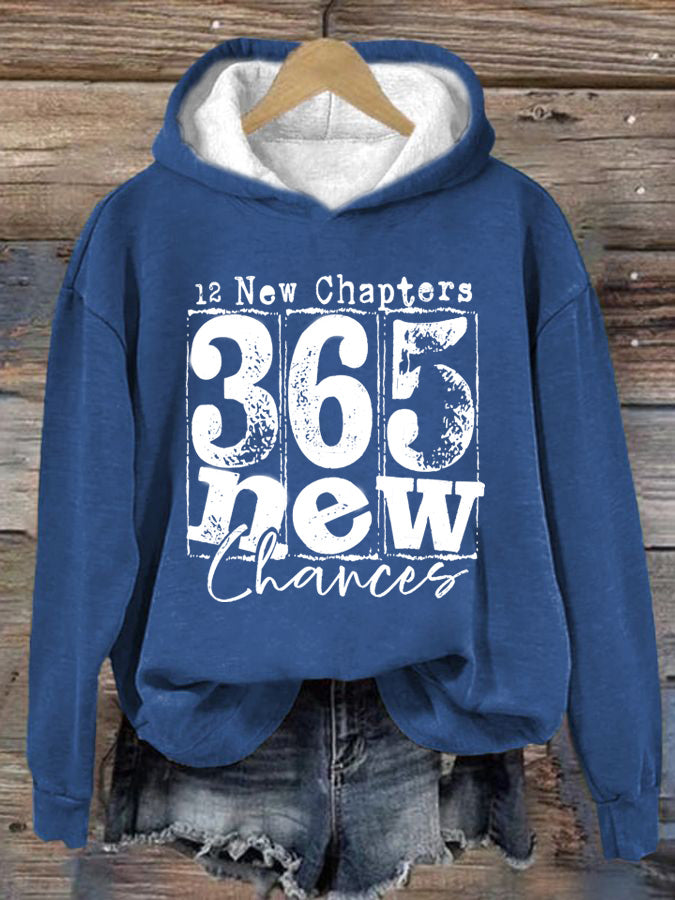 Kapuzenpullover mit „12 New Chapters 365 New Chances“-Print für Damen