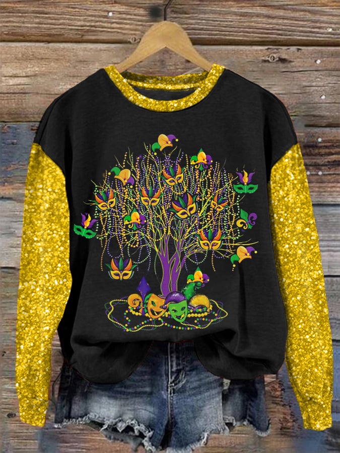 Women's Mardi Gras Tree Beads Print Casual Sweatshirt