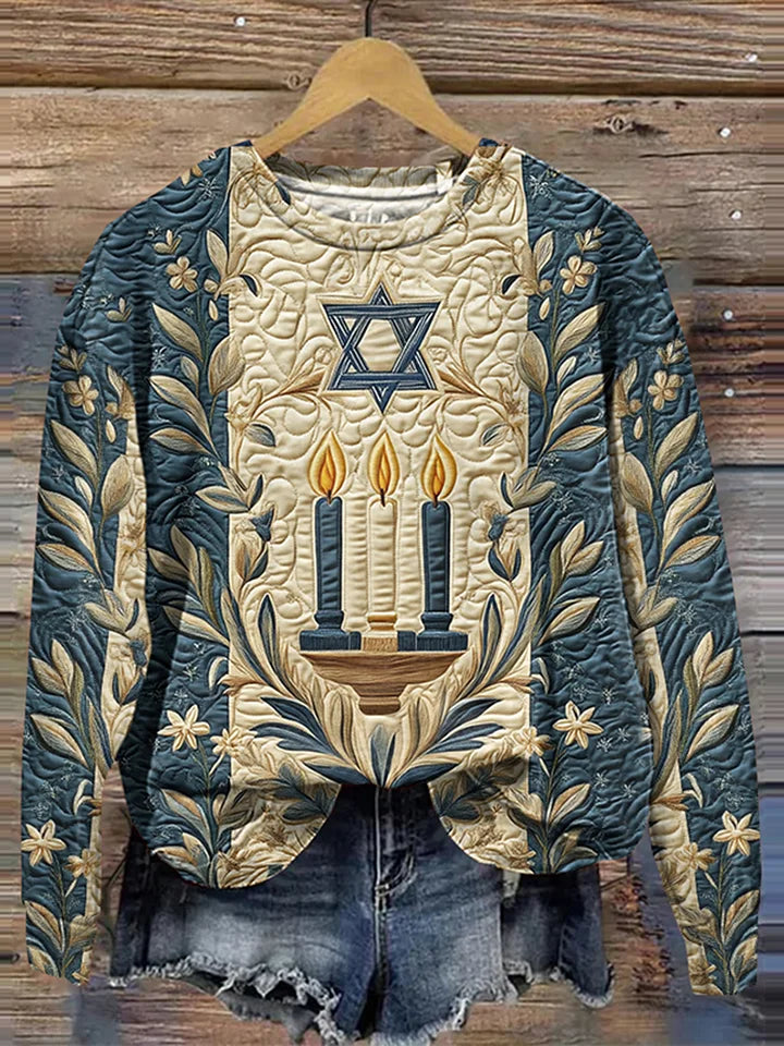 Women's Hanukkah Menorah Flower Print Casual Sweatshirt