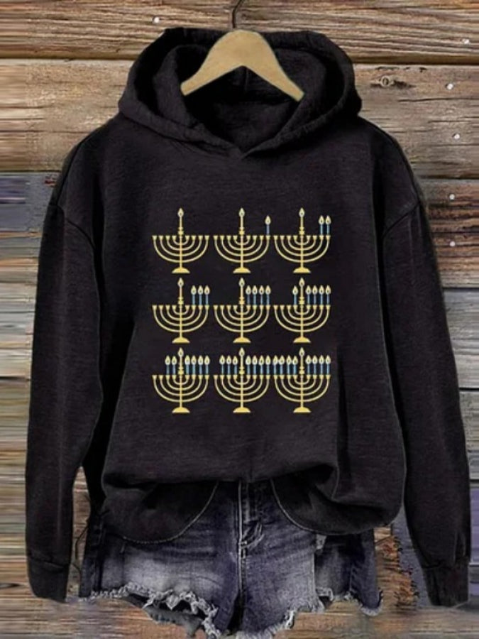 Kapuzenpullover mit „Happy Hanukkah“-Print für Damen