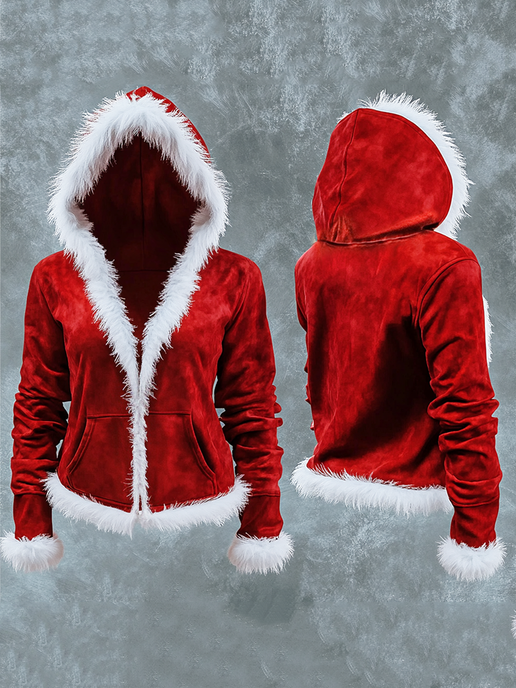 Kurzer Weihnachts-Hoodie „Mrs. Santa“ mit Reißverschluss