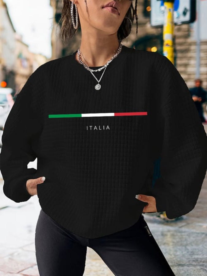 Women's Italian Print Waffle Sweatshirt