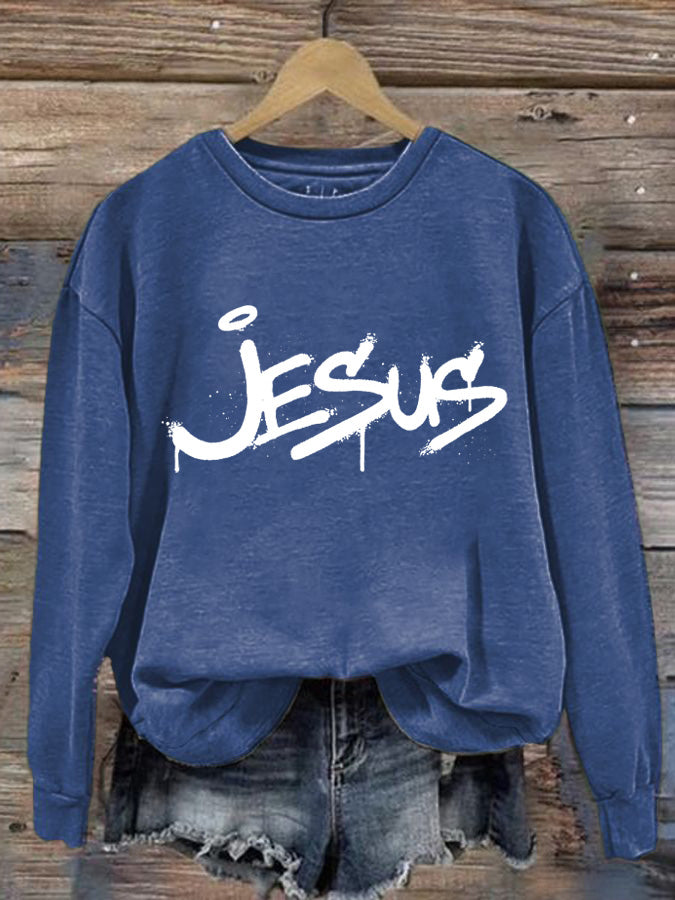 Women's Jesus Christian Graffiti Printed Casual Sweatshirt