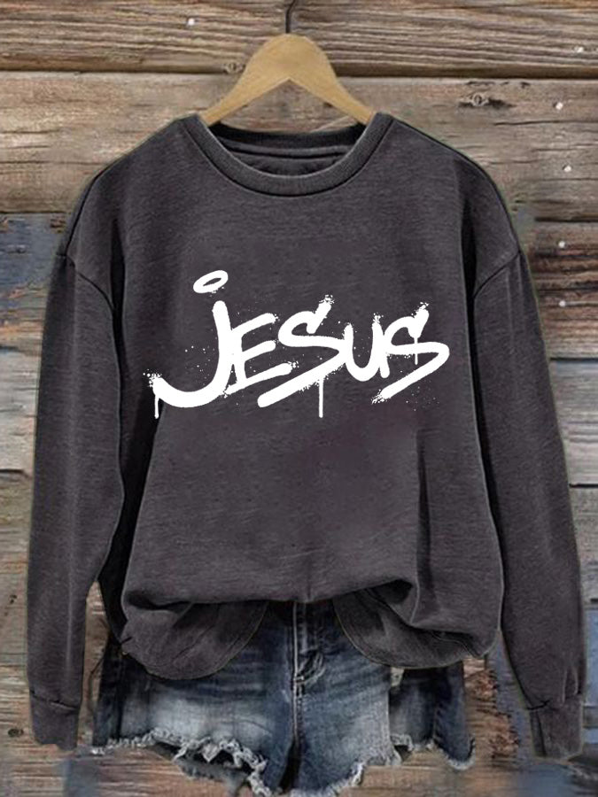 Lässiges Sweatshirt für Damen mit Jesus-christlichem Graffiti-Aufdruck