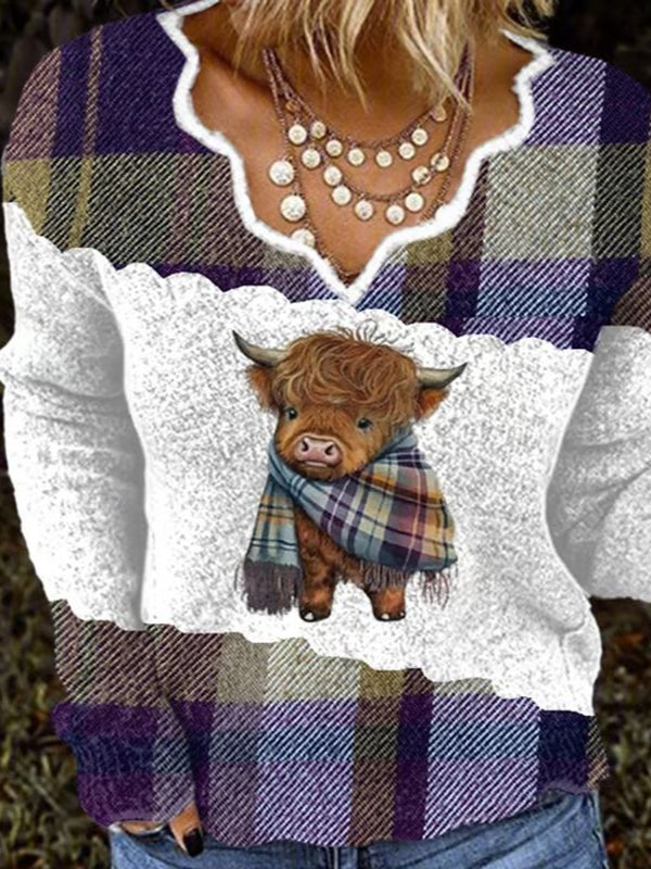 Women's Highland Cow Print Sweater