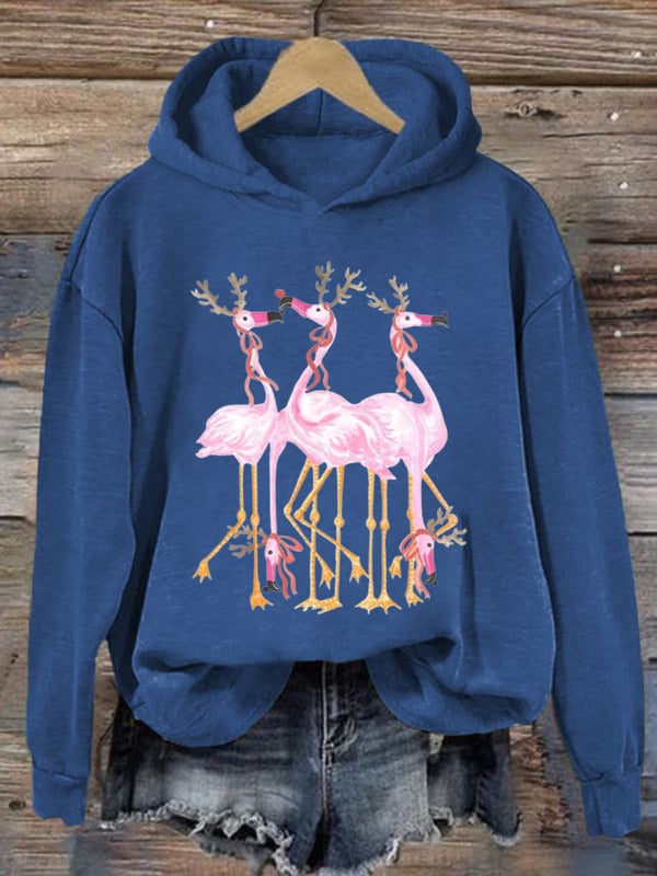 Women's Christmas Flamingo Print Casual Hoodie