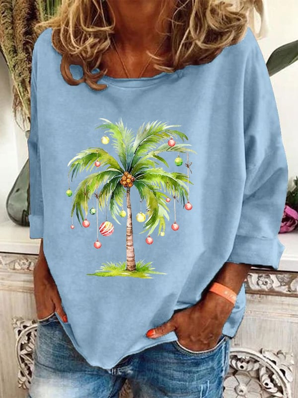 Women's Christmas Palm Tree Print Casual Sweatshirt