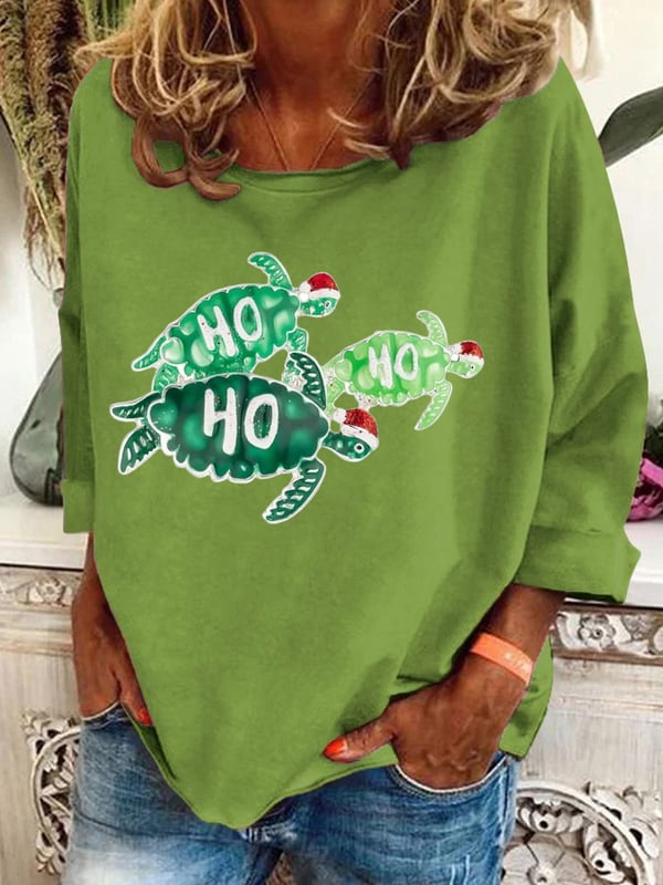 Women's Christmas Turtle Print Casual Sweatshirt