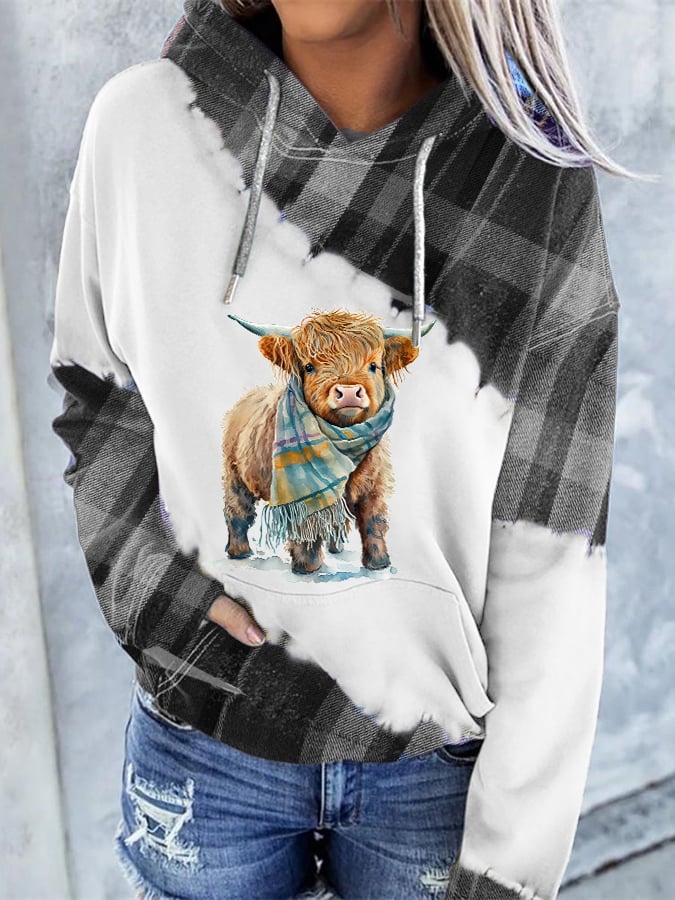 Women'S Highland Cow Print Hooded Sweatshirt