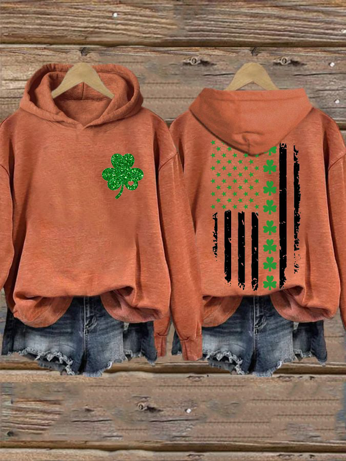 Women's St. Patrick's Day Flag Shamrock Hooded Sweatshirt