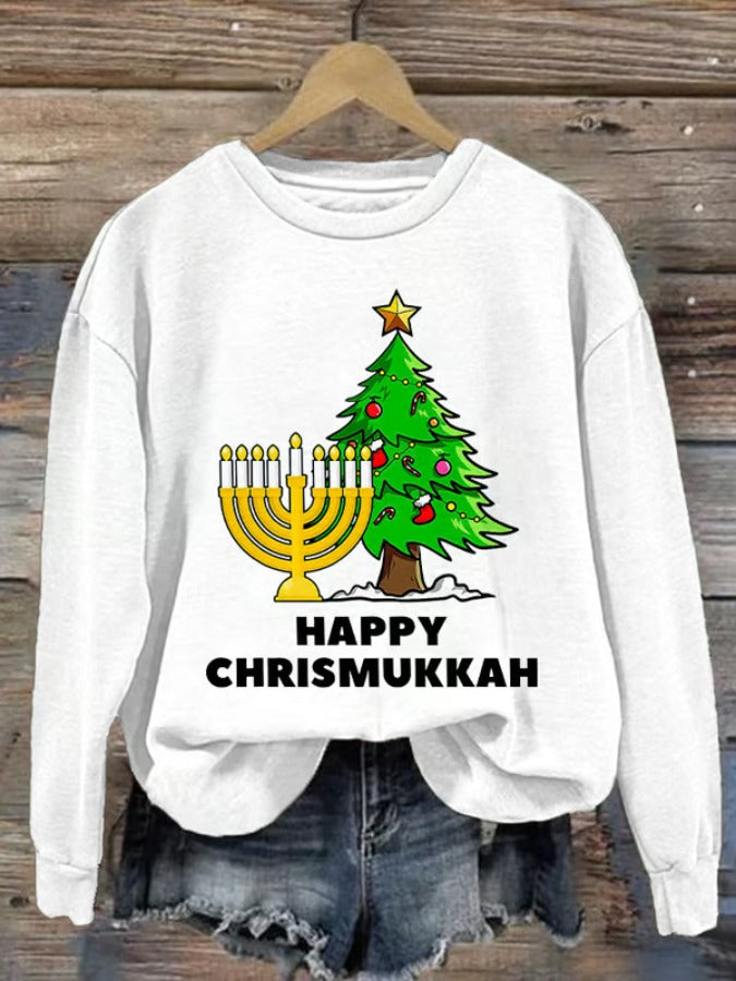 Cute Hanukkah Dachshund Print Sweatshirt