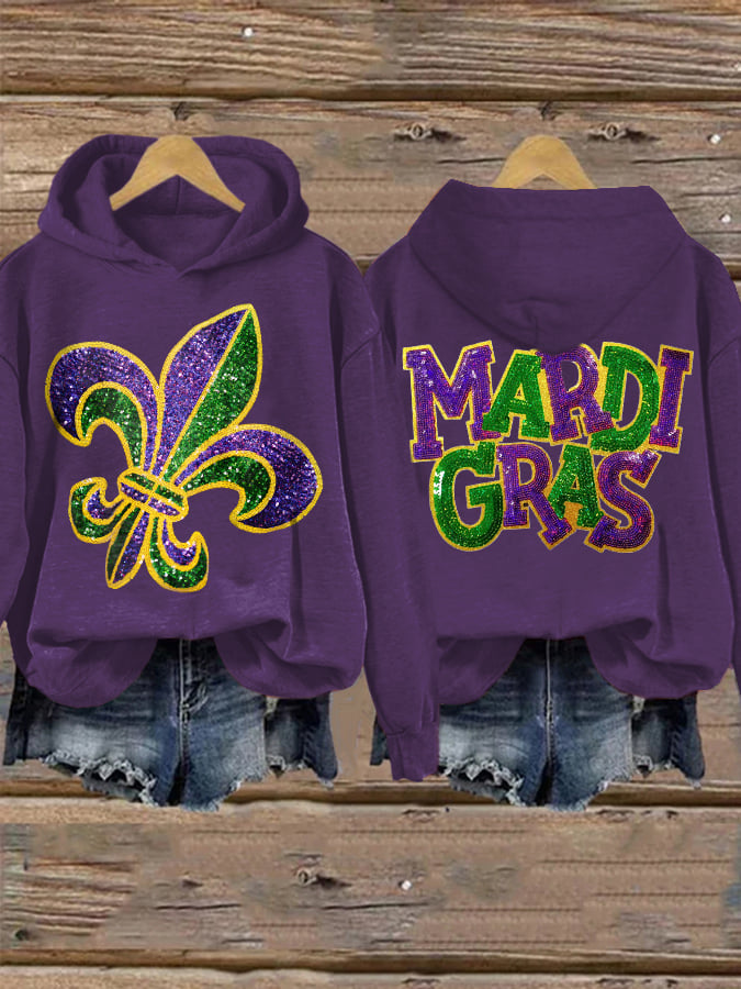 Retro Mardi Gras Print Hoodie