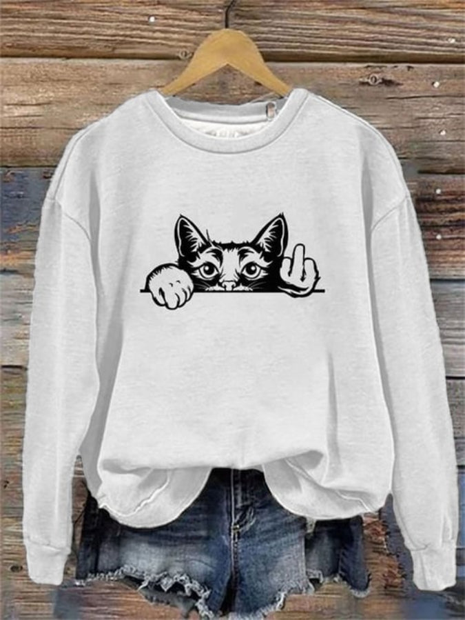 Women's Funny Cat Print Sweatshirt