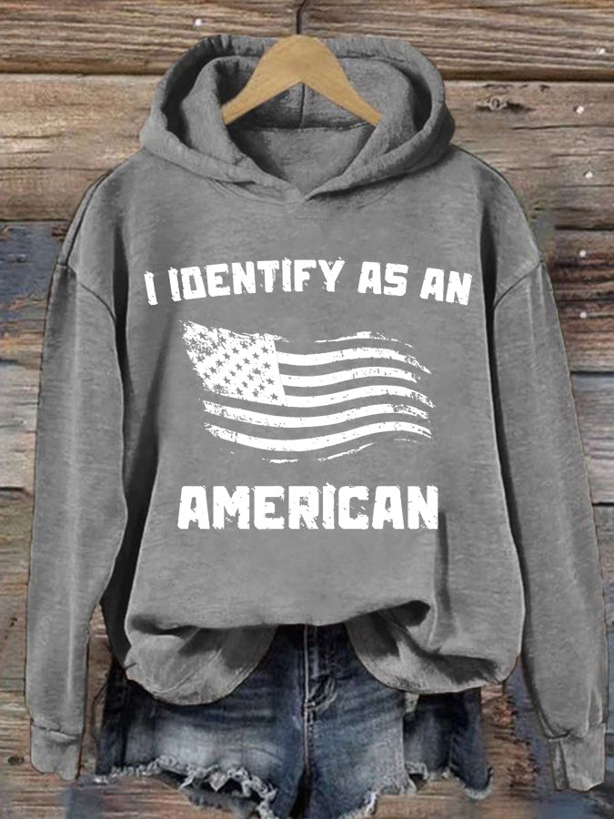 Women's I Identify As An American Print Casual Hoodie