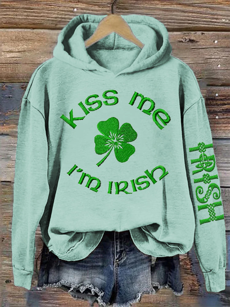 Women's Kiss Me I'm Irish Embroidery Hoodie