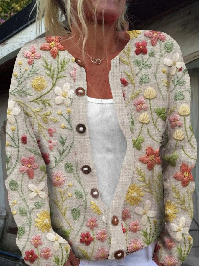 Damen-Cardigan mit Blumenmuster und Knöpfen