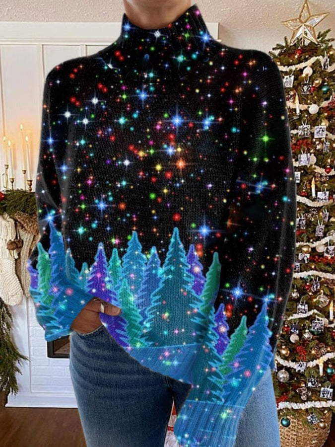 Rollkragenpullover mit glitzerndem Weihnachtsprint für Damen