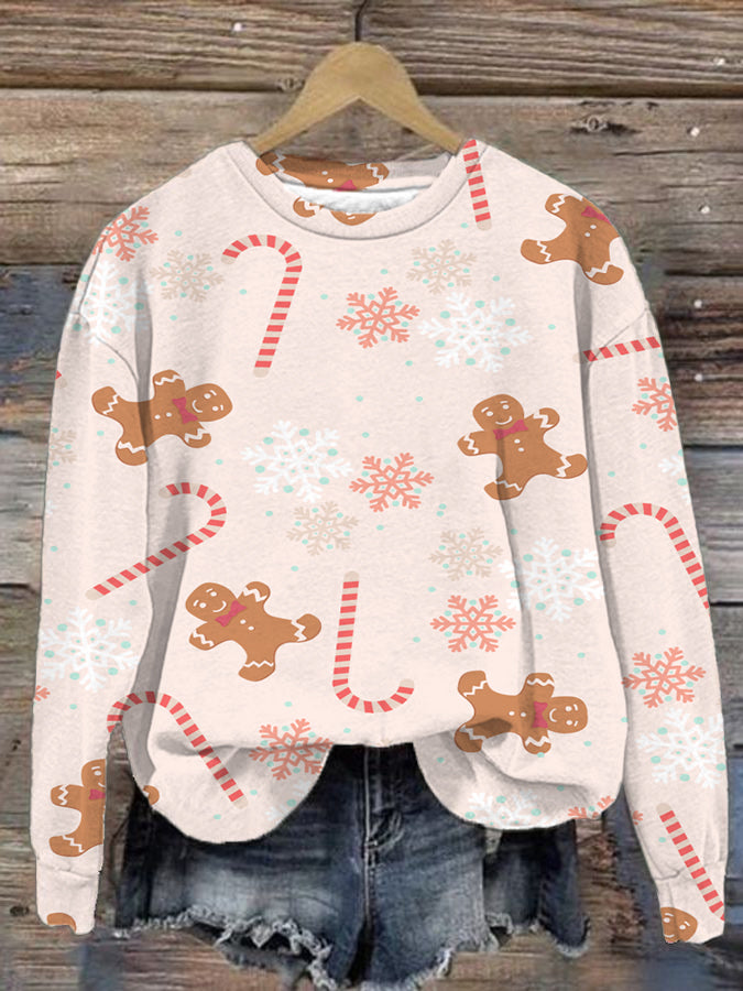 Women's Christmas Gingerbread Man Print Sweatshirt