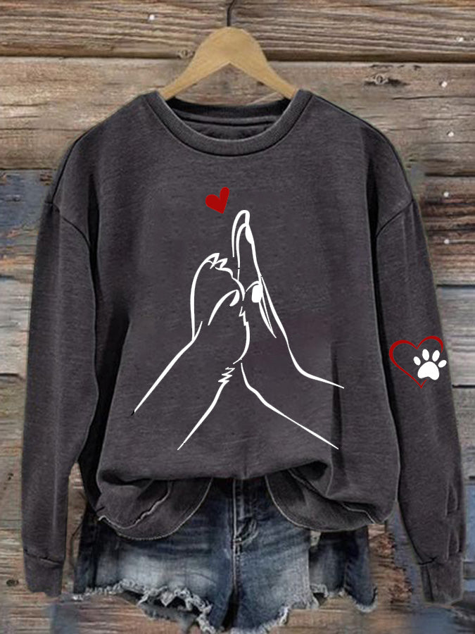 Dog Line Art Paw Print Comfy Sweatshirt